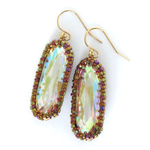 Load image into Gallery viewer, Gold Aurora Borealis Crystal Long Drop Earrings