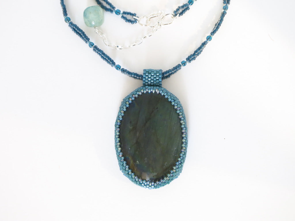 Large Oval Labradorite Bezel Necklace