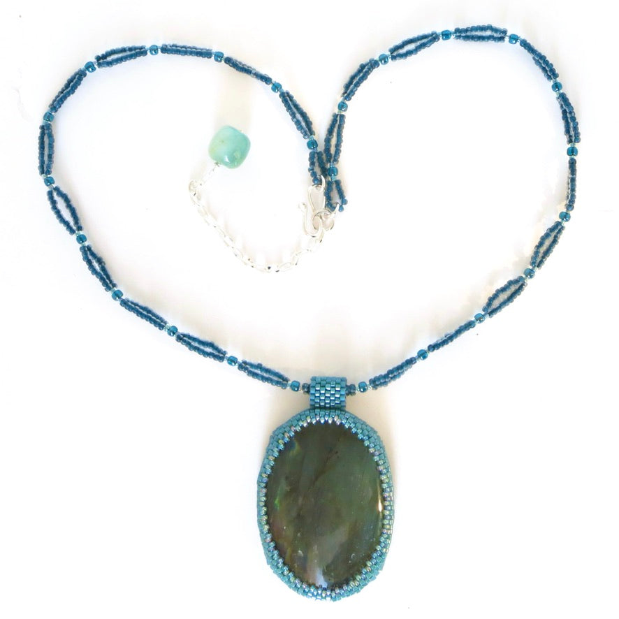 Large Oval Labradorite Bezel Necklace