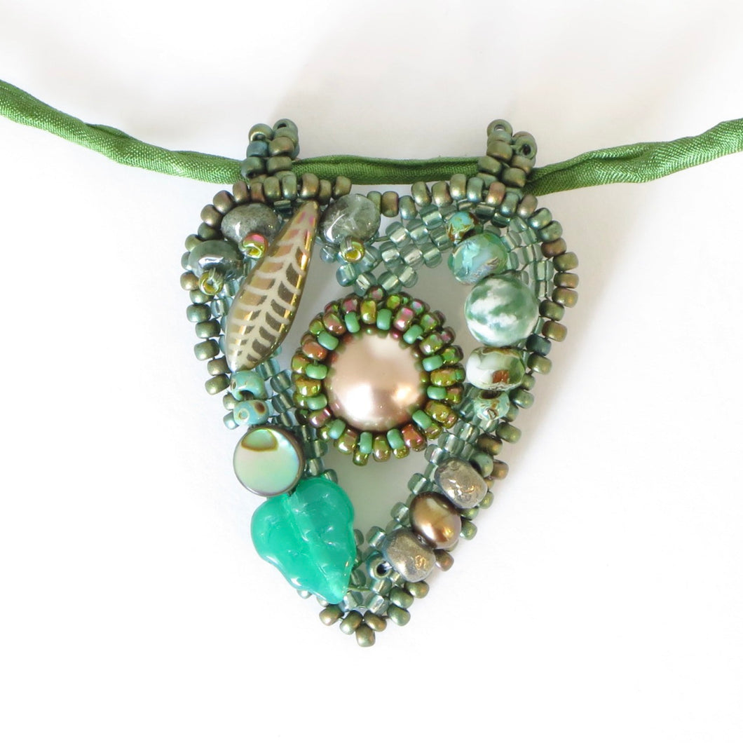 Mermaid Heart Pendants on Silk Cord