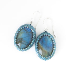 Large Oval Labradorite Cabochon Earrings