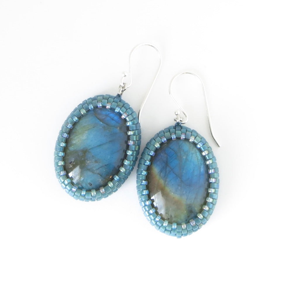 Large Oval Labradorite Cabochon Earrings