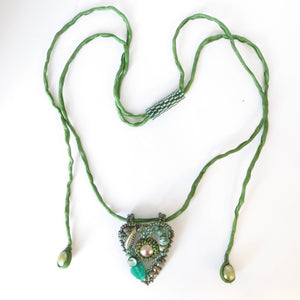 Mermaid Heart Pendants on Silk Cord