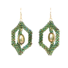 Load image into Gallery viewer, Open Hexagonal Earrings with Pearl Drop