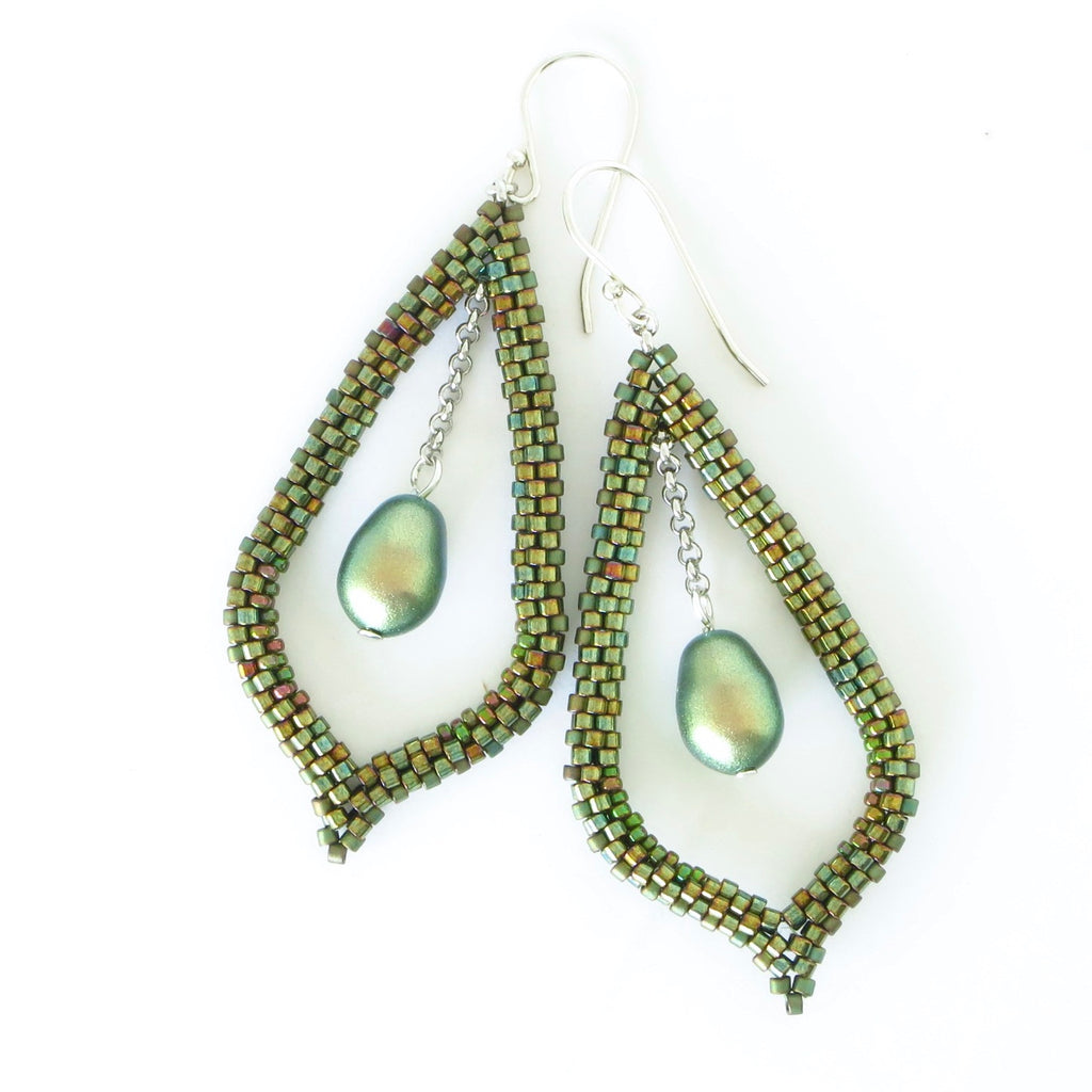 Elongated Teardrop Earrings with pearl drop