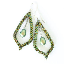 Load image into Gallery viewer, Elongated Teardrop Earings with pearl drop