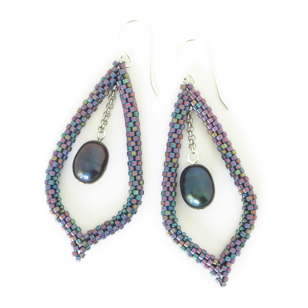 Elongated Teardrop Earrings with pearl drop