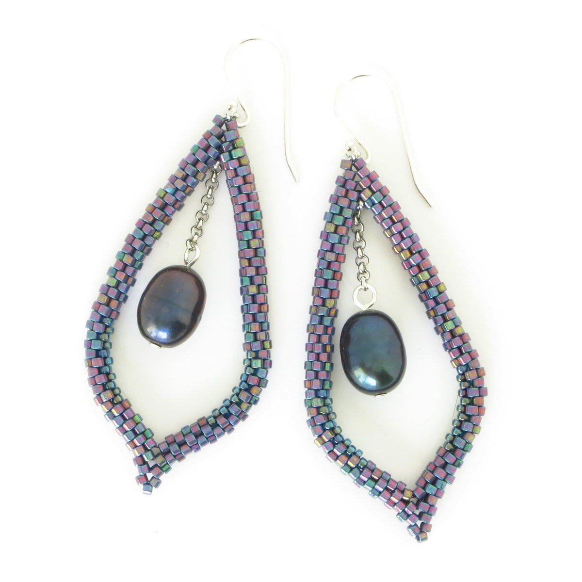 Elongated Teardrop Earrings with pearl drop