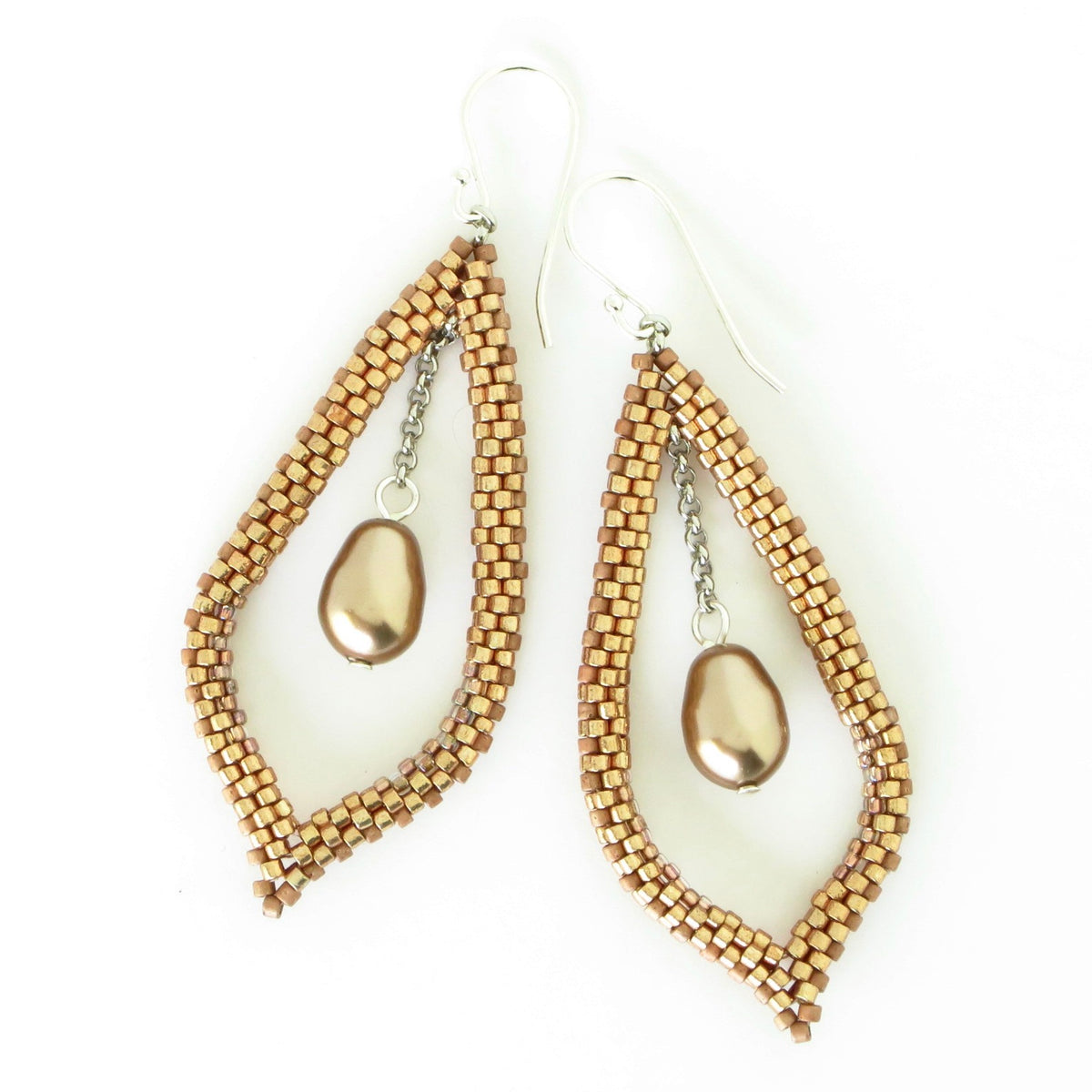 Elongated Teardrop Earrings with pearl drop