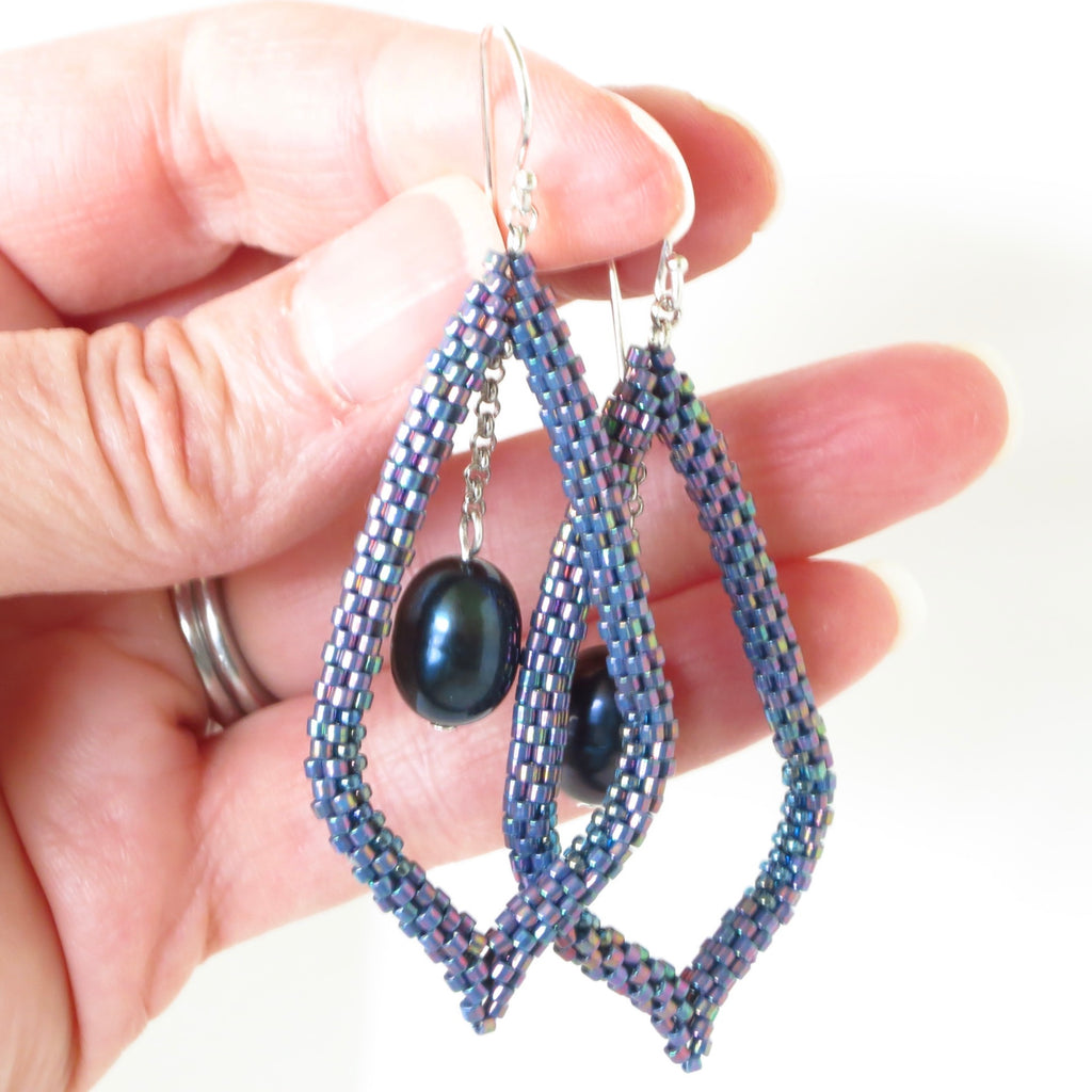 Elongated Teardrop Earrings with pearl drop