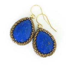 Load image into Gallery viewer, Teardrop Lapis Lazuli Beaded Earrings