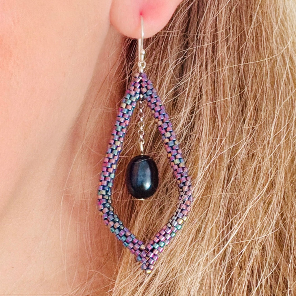 Elongated Teardrop Earrings with pearl drop
