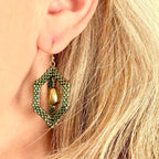Open Hexagonal Earrings with Pearl Drop