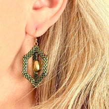 Load image into Gallery viewer, Open Hexagonal Earrings with Pearl Drop