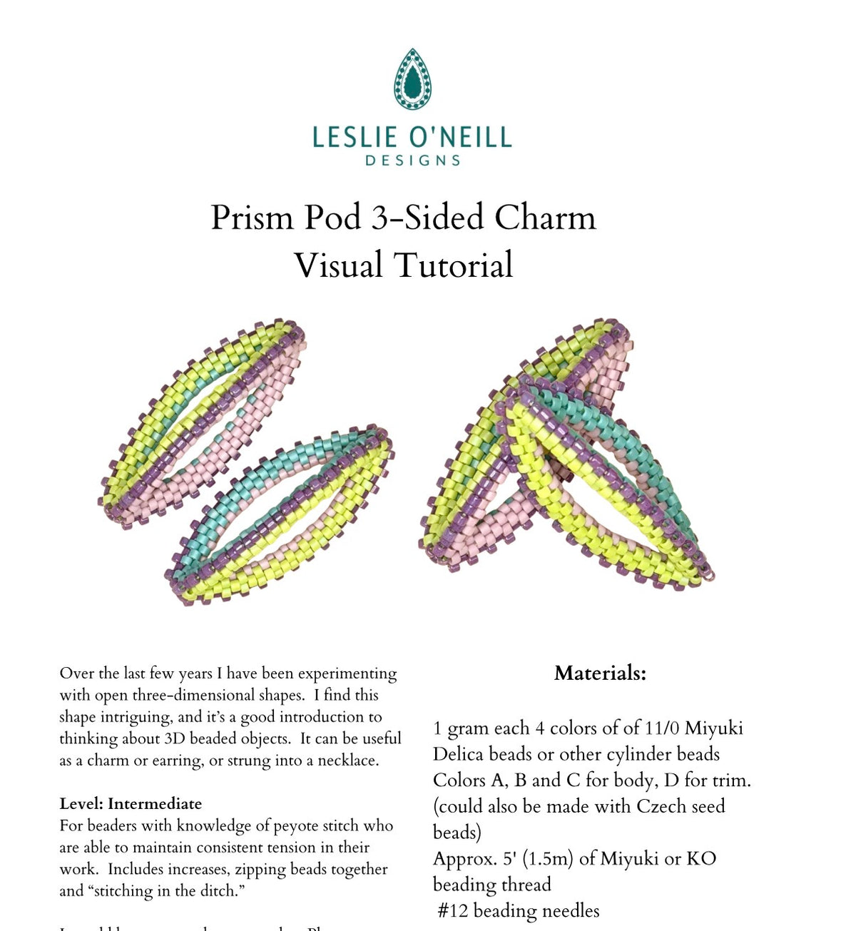 Downloadable PATTERN Prism Pod 3-Sided Charm