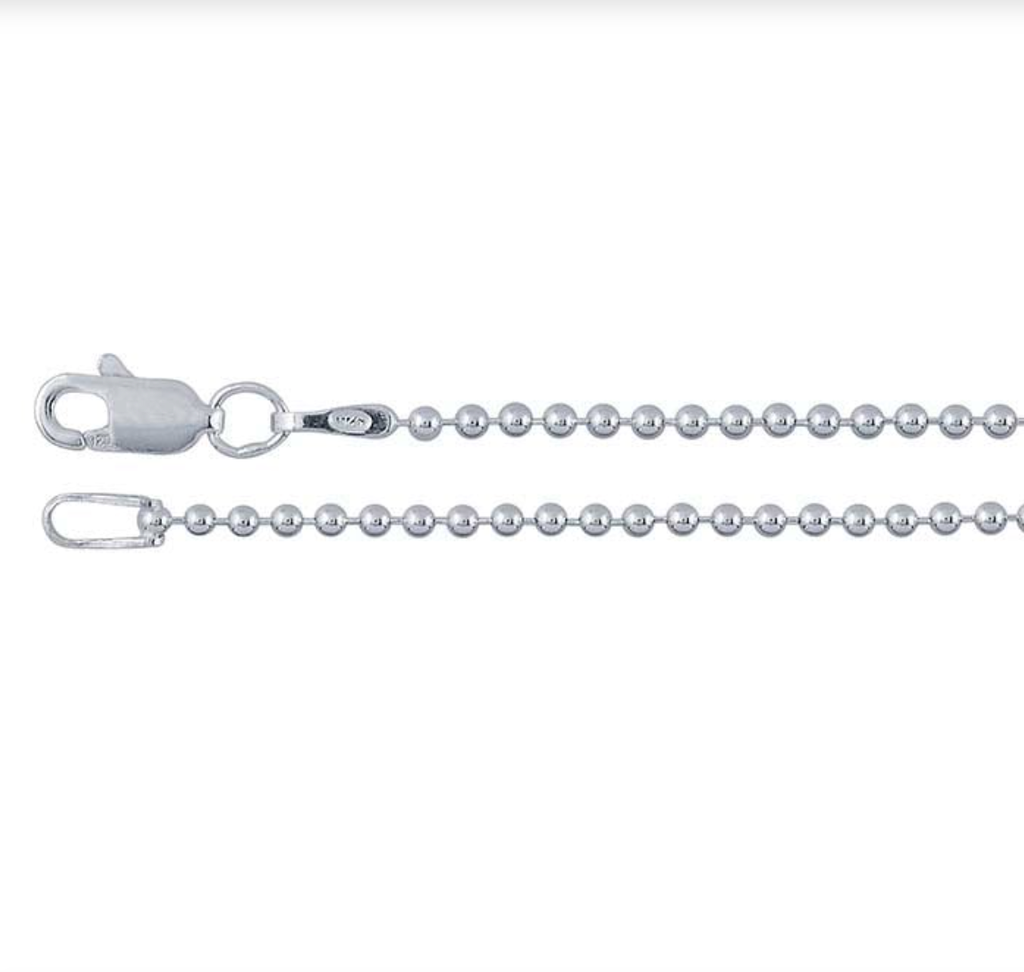 Bead Chain, sterling silver, 1.5mm with lobster clasp