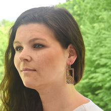 Load image into Gallery viewer, Long Rectangle Sunrise Earrings, Rose/Olive