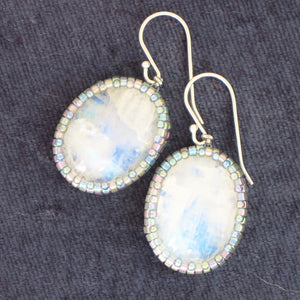 Oval Moonstone Cabochon Earrings