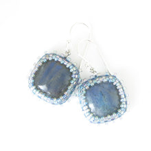 Load image into Gallery viewer, Square Labradorite Cabochon Earrings