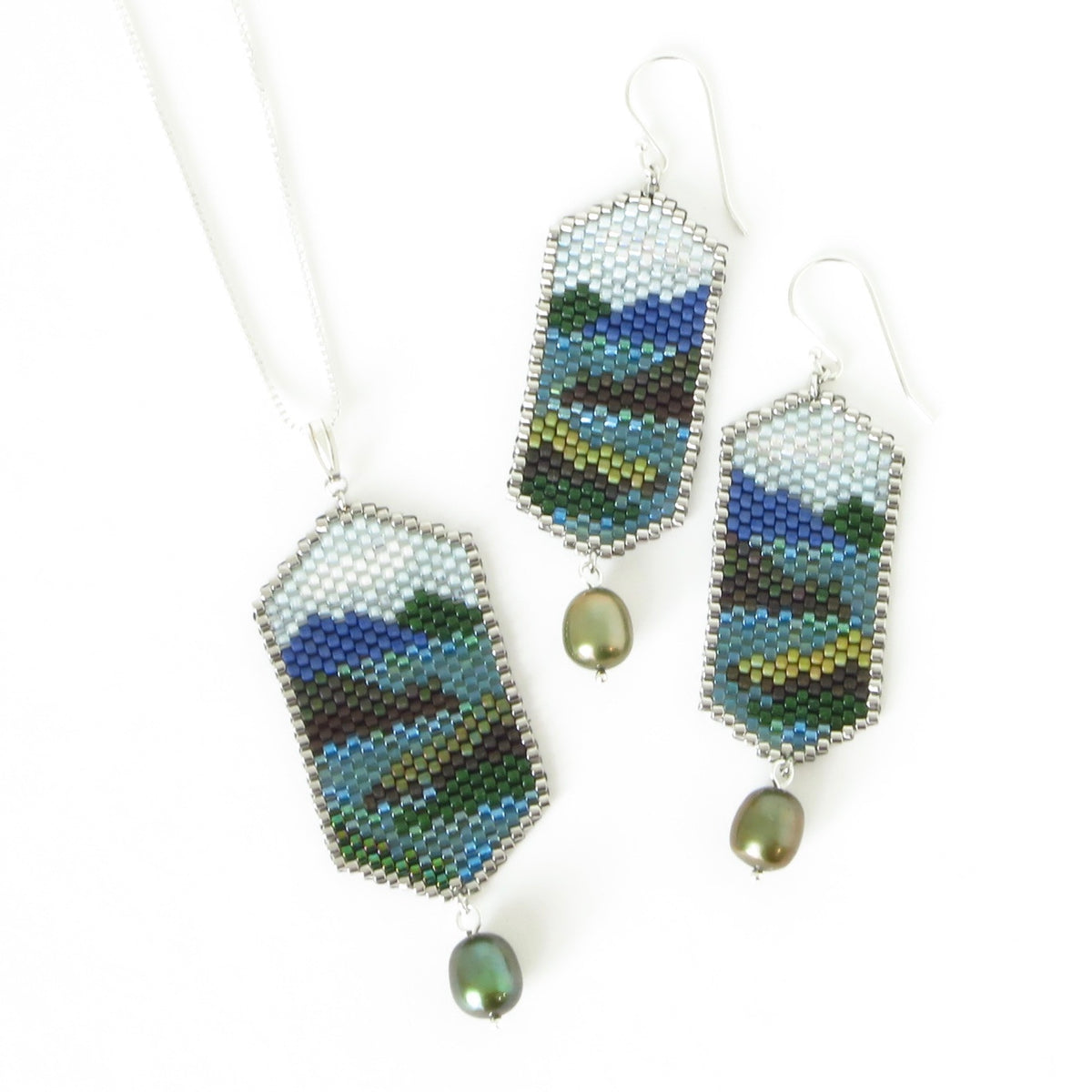 Beaded Scene Necklace & Earrings