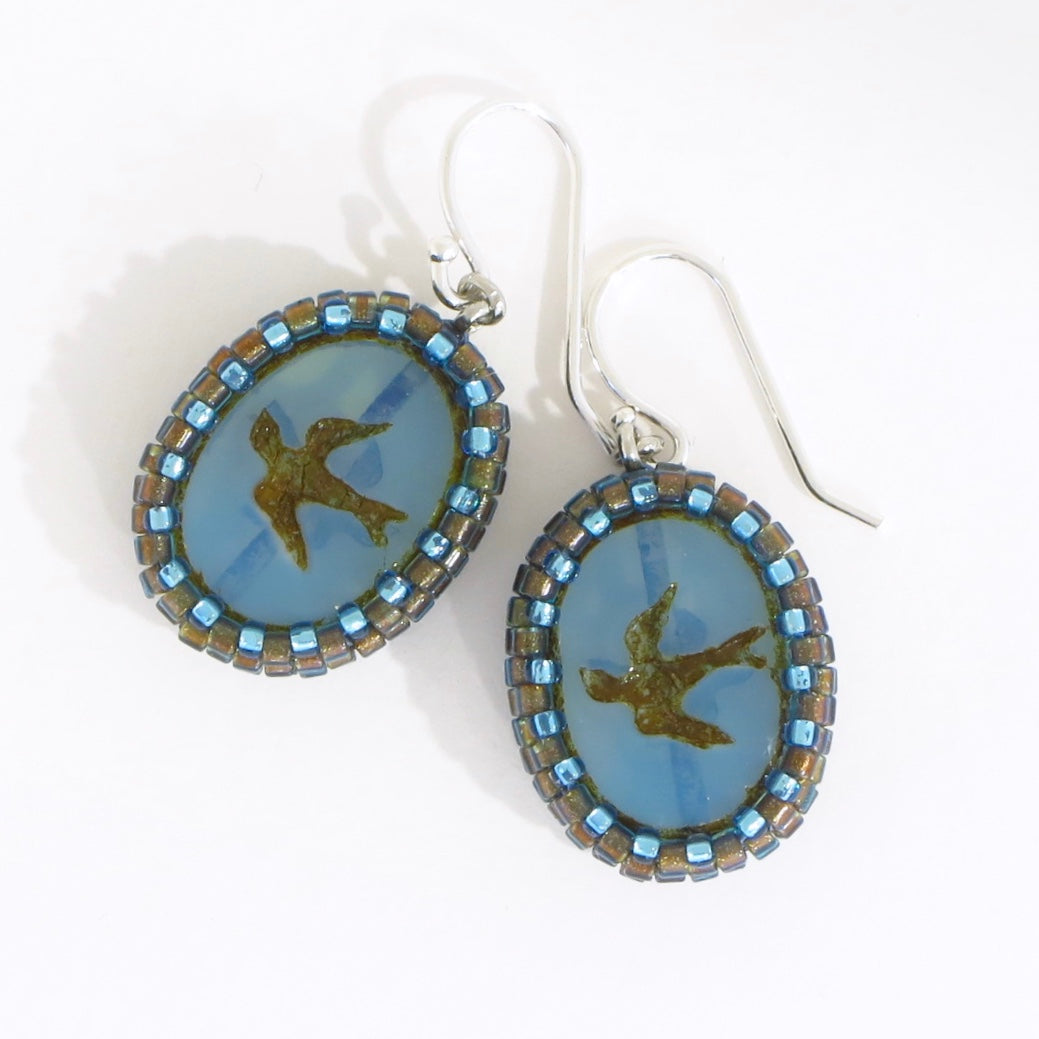 Soaring Bird Czech Glass Earrings