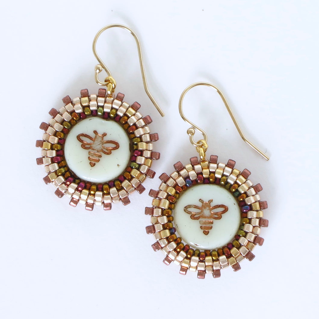 Czech Glass Coin Earrings--Birds & Bees
