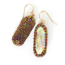Load image into Gallery viewer, Gold Aurora Borealis Crystal Long Drop Earrings