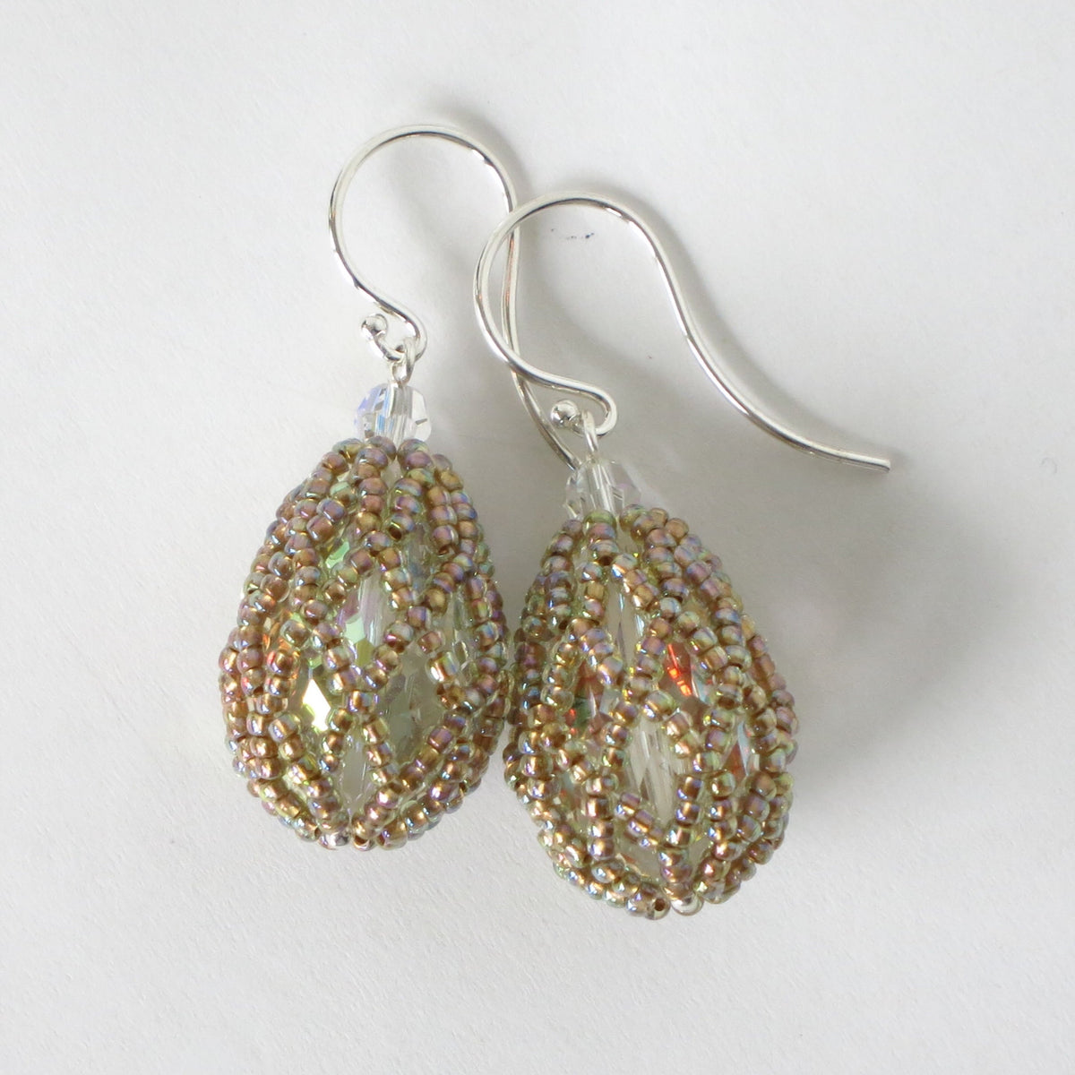 Crystal AB/Rainbow Netted Swarovski Teardrop Earrings