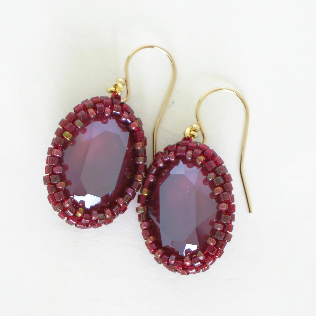 Swarovski Oval Fancy Stone Bead Bezeled Earrings 