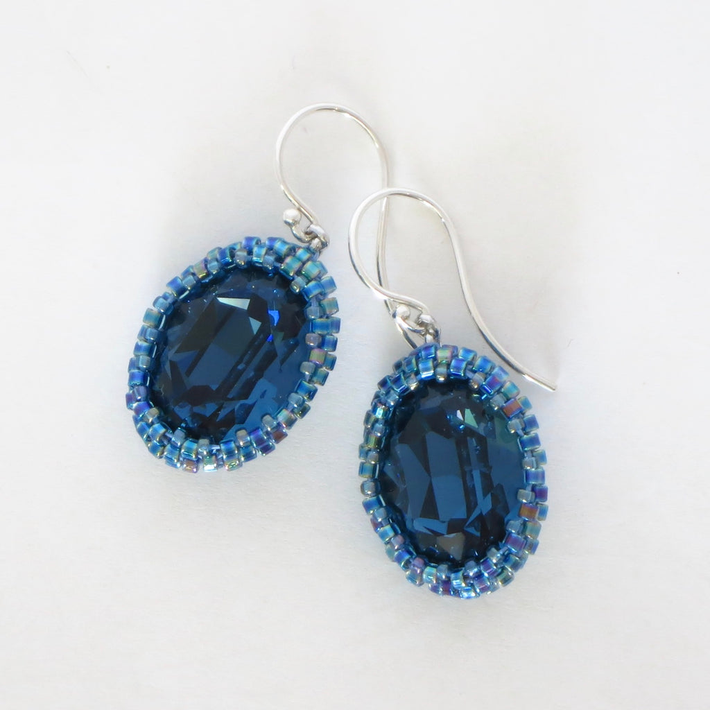 Oval Fancy Stone Bead Bezeled Earrings