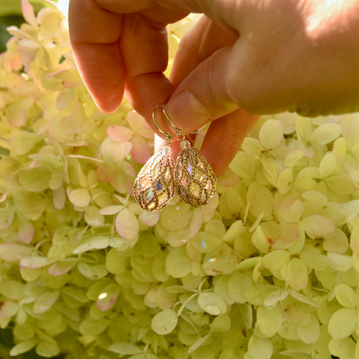 Crystal AB/Rainbow Netted Teardrop Earrings