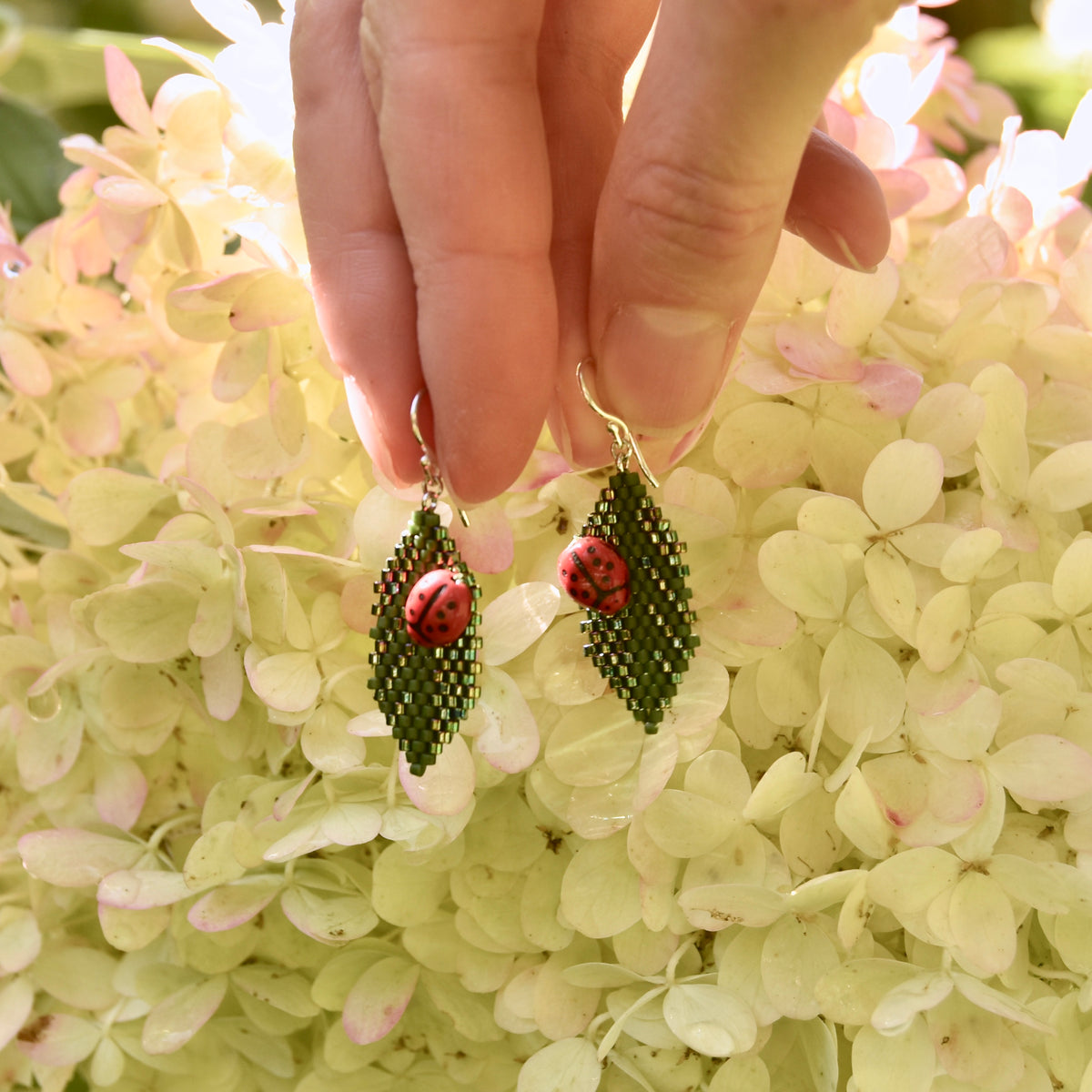 Ladybug on Leaf Earrings