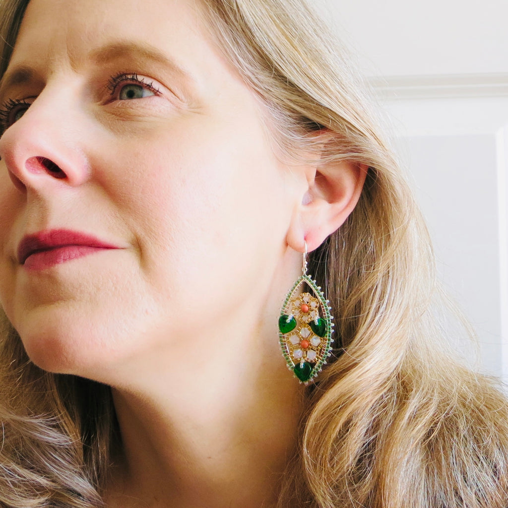 Framed Spring Flower Earrings, Double Blossom
