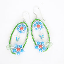 Load image into Gallery viewer, Framed Spring Flower Earrings, Double Turquoise