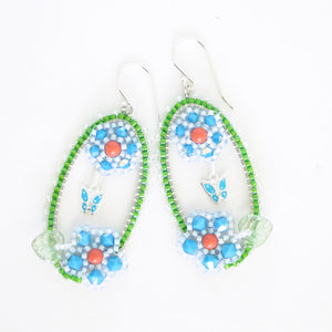 Framed Spring Flower Earrings, Double Turquoise