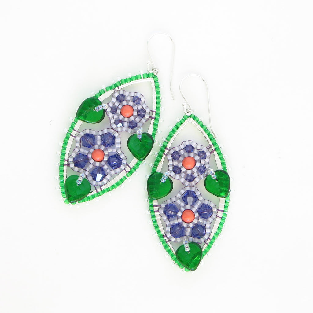 Framed Spring Flower Earrings, Double Blossom