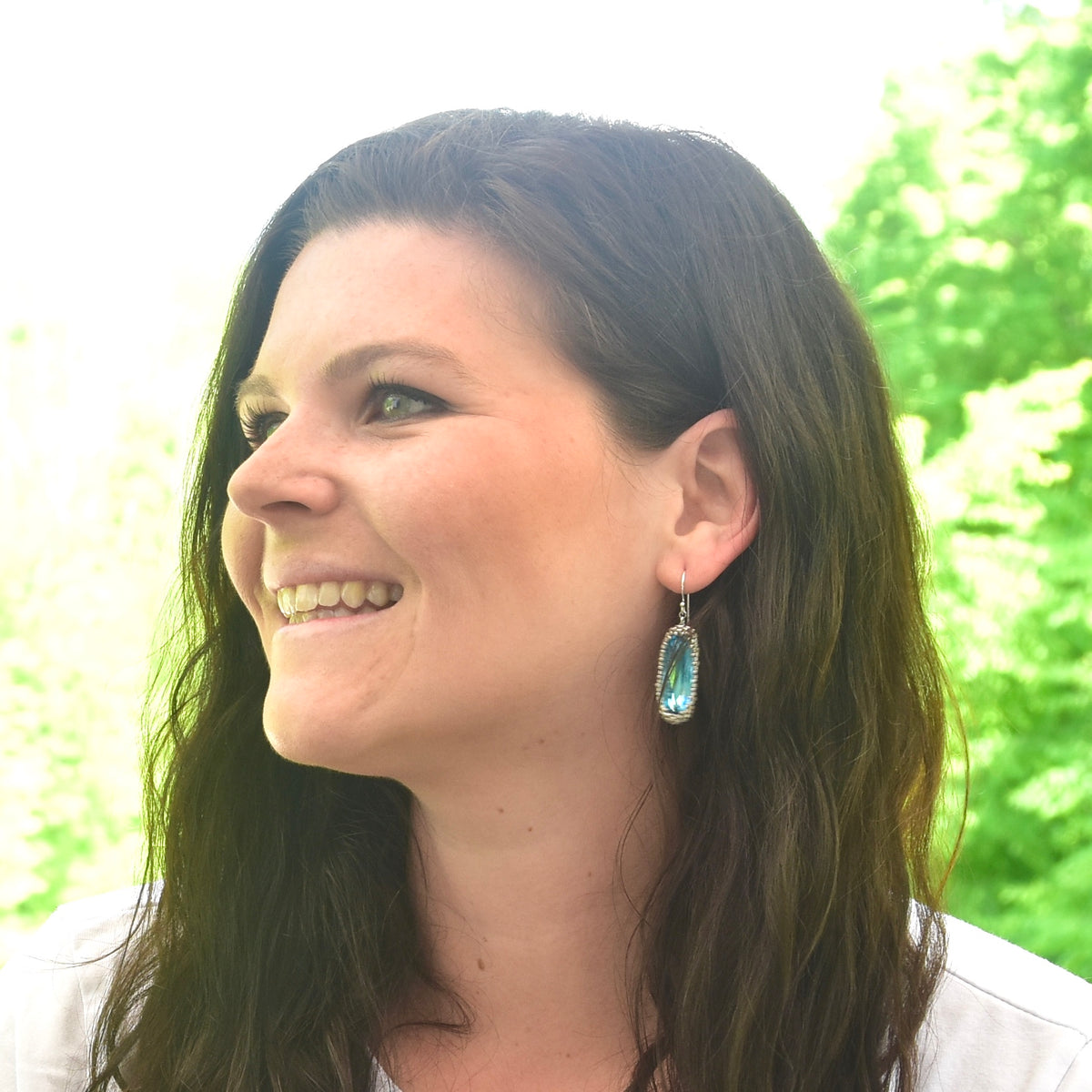 Aquamarine Crystal Long Drop Earrings