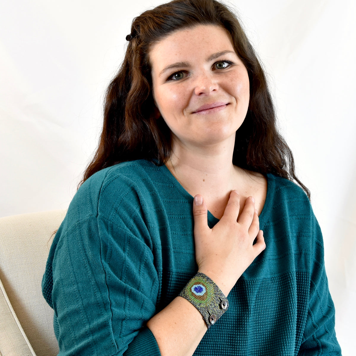 Wide Peacock Bracelet