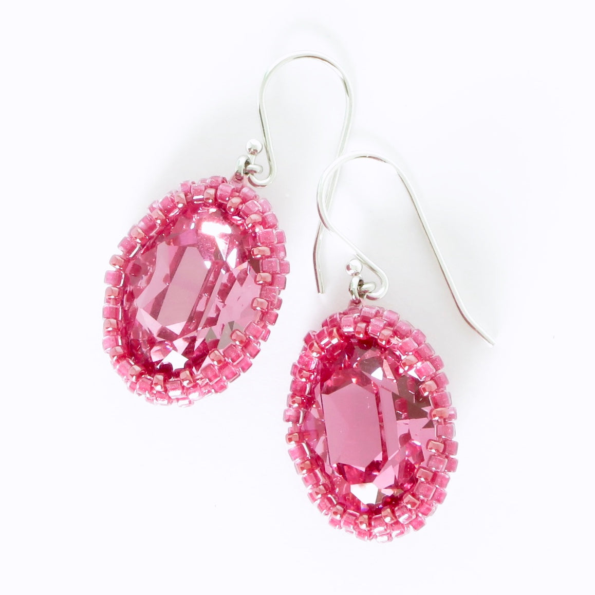 Oval Fancy Stone Bead Bezeled Earrings