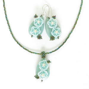 Amazonite Flower Pendant Earrings & Necklace