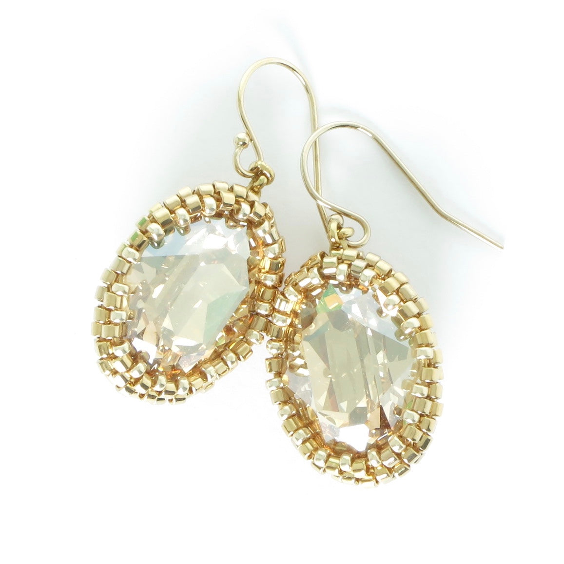 Oval Fancy Stone Bead Bezeled Earrings
