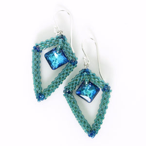 Diamond Square Drop Earrings, Petite